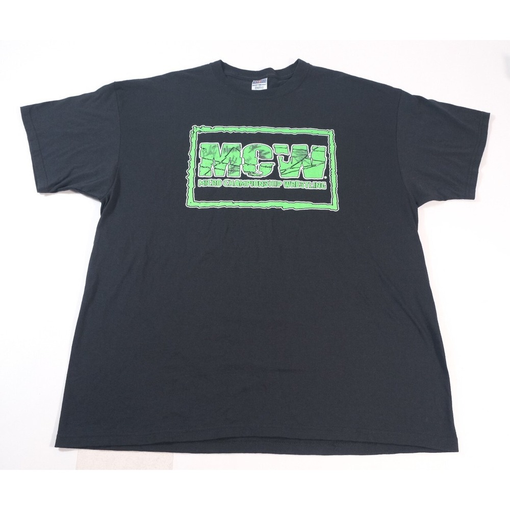 Jerzees T-Shirt Mens 2XL Black MCW Micro Championship Wrestling Graphic Signed